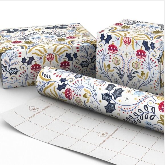 Hallmark Wrapping Paper Colorful Holiday Toile on White 35 sq ft Roll Holiday - Picture 3 of 5